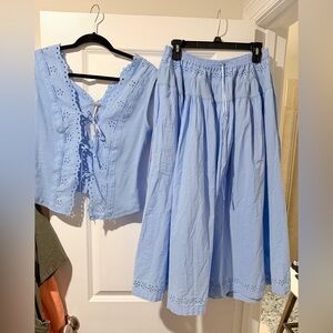 Free People Light Blue Eyelet Skirt Set